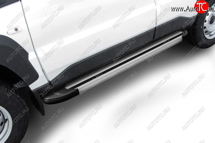 10 399 р. Пороги алюминиевые Slitkoff Лада Нива Трэвел (212300-80) (2021-2025) (Luxe Silver)  с доставкой в г. Вологда