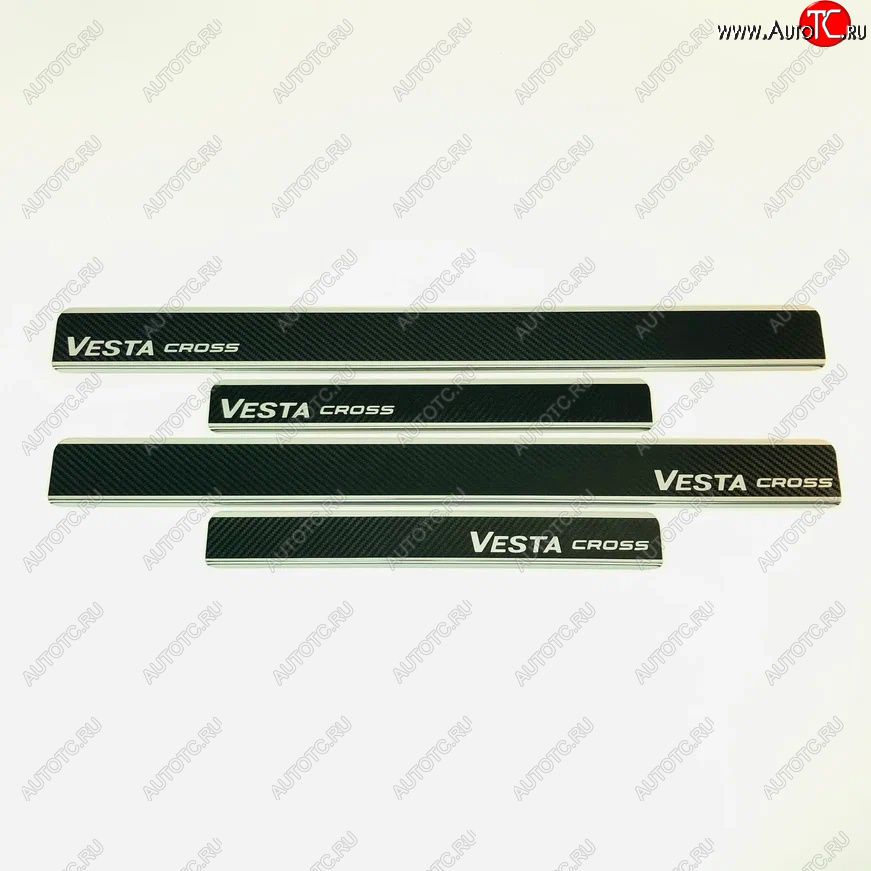 2 489 р. Накладки порожков салона INOX (Cross)  Лада Веста ( 2180,  SW 2181) - Веста Кросс ( SW 2181,  2180) (нержавеющая сталь + карбон)  с доставкой в г. Вологда