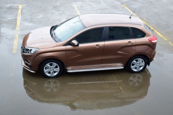 21 499 р. Порожки для ног из трубы Ø51 с алюминиевой площадкой Petroil Tuning Лада XRAY (2016-2022) (Нержавеющая полированная сталь)  с доставкой в г. Вологда. Увеличить фотографию 5