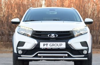 13 999 р. Защита переднего бампера двойная из труб d51/51 мм Petroil Tuning Лада XRAY Cross (2018-2022) (Нержавеющая полированная сталь)  с доставкой в г. Вологда. Увеличить фотографию 2