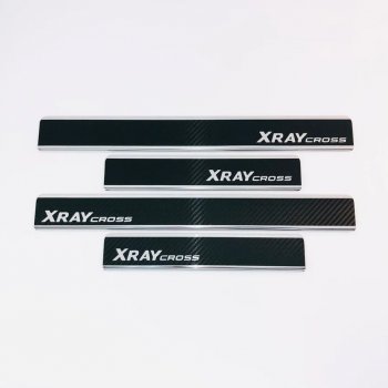 Накладки порожков салона INOX (Cross) Лада XRAY Cross (2018-2022) (Нержавеющая сталь + карбон)