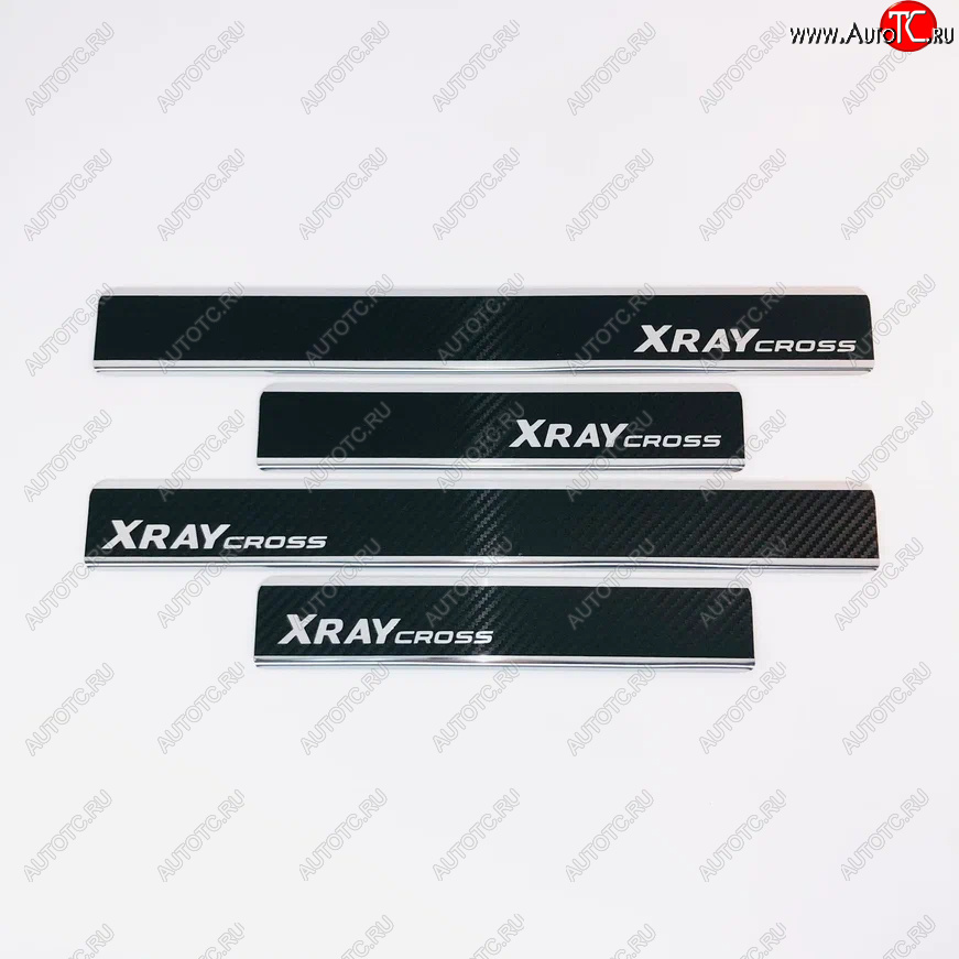 2 489 р. Накладки порожков салона INOX (Cross)  Лада XRAY Cross (2018-2022) (Нержавеющая сталь + карбон)  с доставкой в г. Вологда