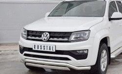 15 799 р. Защита переднего бампера (2 трубы Ø63 и 75х42 мм, нержавейка) Russtal Volkswagen Amarok рестайлинг (2016-2022)  с доставкой в г. Вологда. Увеличить фотографию 3