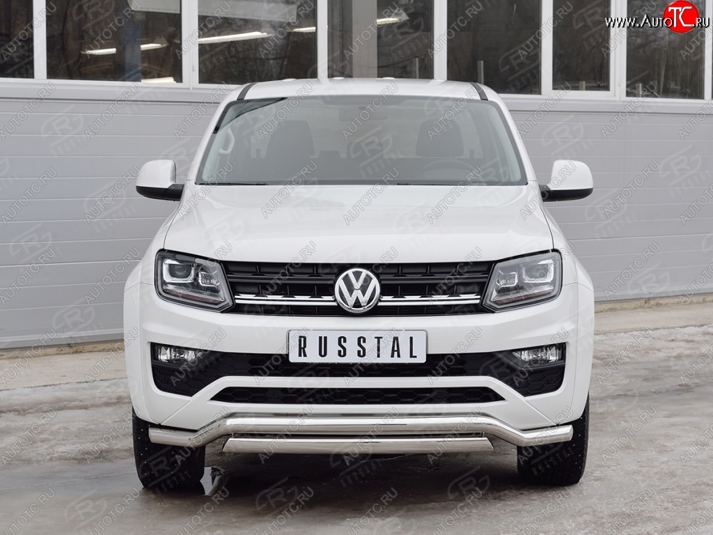 15 799 р. Защита переднего бампера (2 трубы Ø63 и 75х42 мм, нержавейка) Russtal Volkswagen Amarok рестайлинг (2016-2022)  с доставкой в г. Вологда