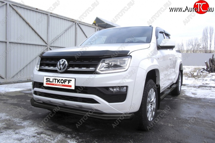 11 999 р. Защита переднего бампер Slitkoff Volkswagen Amarok рестайлинг (2016-2022) (Цвет: серебристый)  с доставкой в г. Вологда