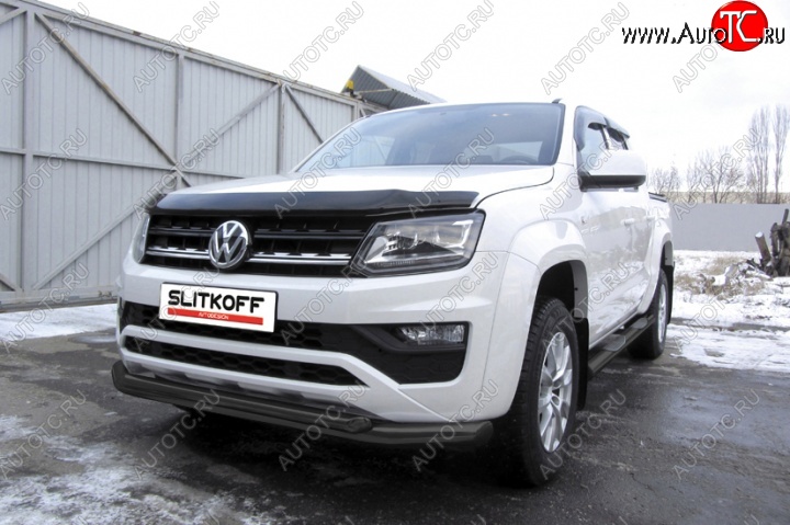 14 999 р. Защита переднего бампер Slitkoff Volkswagen Amarok рестайлинг (2016-2022) (Цвет: серебристый)  с доставкой в г. Вологда