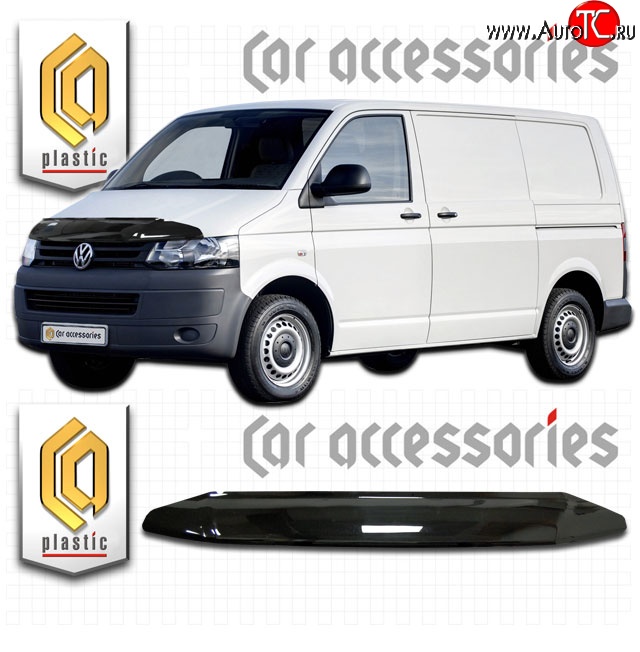 2 079 р. Дефлектор капота CA Plastic  Volkswagen Caravelle  T5 (2009-2015) рестайлинг (Classic черный, Без надписи)  с доставкой в г. Вологда