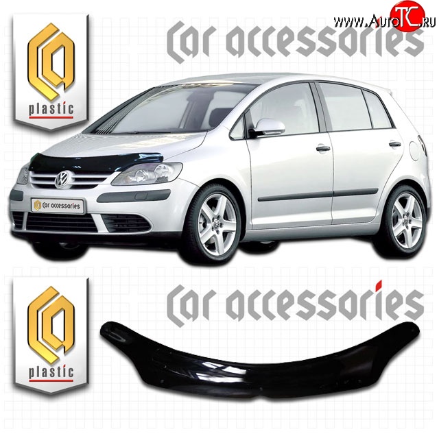 2 079 р. Дефлектор капота CA Plastic  Volkswagen Golf Plus  5 (2004-2009) (Classic черный, Без надписи)  с доставкой в г. Вологда