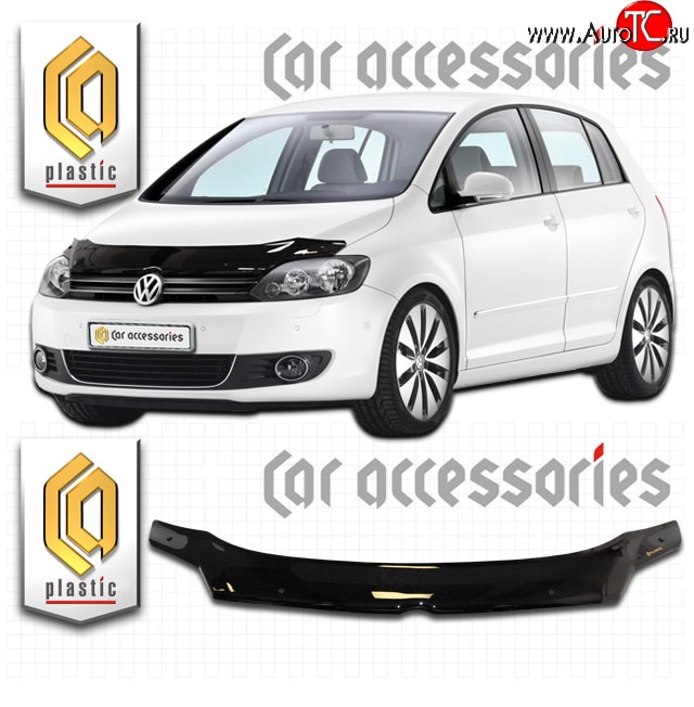 2 079 р. Дефлектор капота CA Plastic  Volkswagen Golf Plus  6 (2009-2014) (Classic черный, Без надписи)  с доставкой в г. Вологда