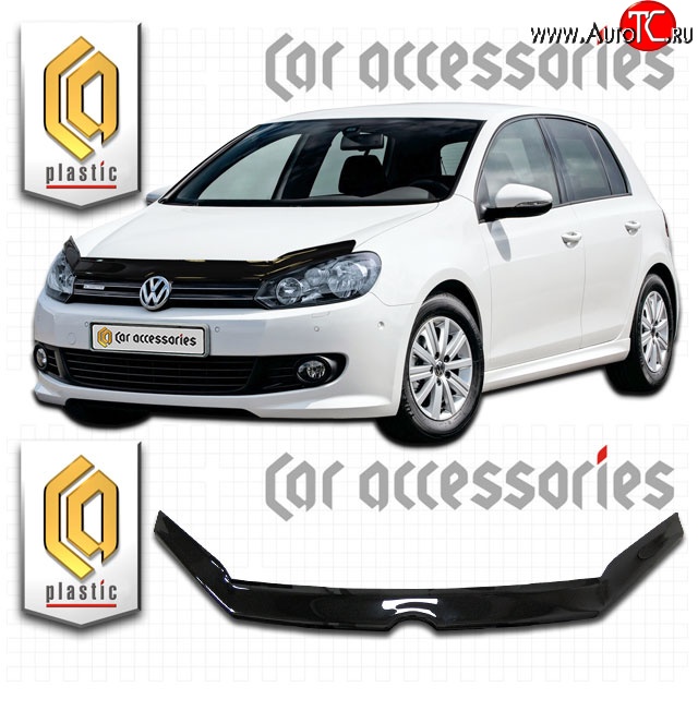 1 899 р. Дефлектор капота CA Plastic  Volkswagen Golf  6 (2008-2014) хэтчбэк 5 дв. (Classic черный, Без надписи)  с доставкой в г. Вологда
