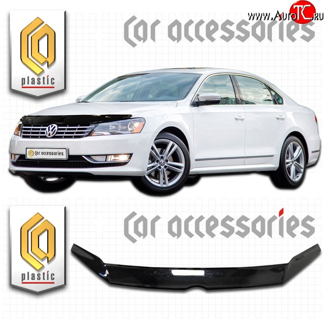 2 159 р. Дефлектор капота CA Plastic  Volkswagen Passat  B7 (2010-2015) седан, универсал (Classic черный, Без надписи)  с доставкой в г. Вологда