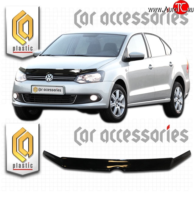 1 899 р. Дефлектор капота CA Plastic  Volkswagen Polo  5 (2009-2015) хэтчбек дорестайлинг (Classic черный, Без надписи)  с доставкой в г. Вологда