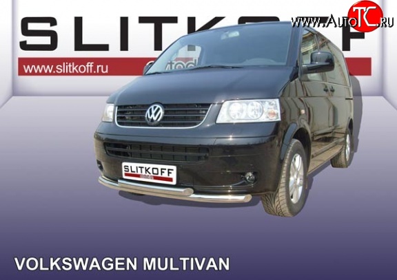 14 749 р. Двойная защита переднего бампера из труб диаметрами по 57 мм Slitkoff Volkswagen Transporter T5 дорестайлинг (2003-2009) (Цвет: нержавеющая полированная сталь)  с доставкой в г. Вологда