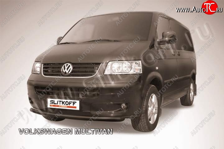 8 199 р. Защита переднего бампер Slitkoff Volkswagen Transporter T5 дорестайлинг (2003-2009) (Цвет: серебристый)  с доставкой в г. Вологда