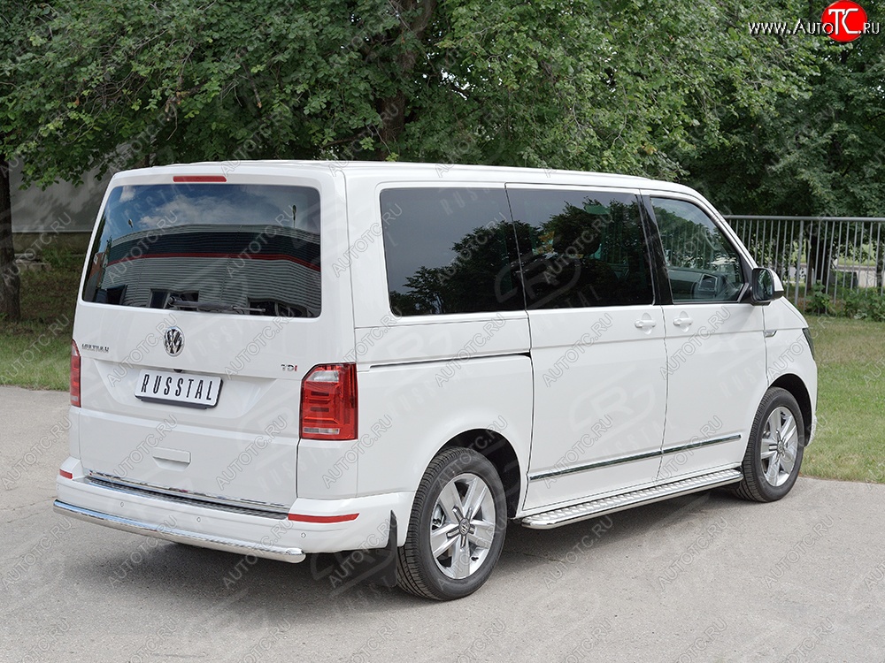 15 799 р. Защита заднего бампера (Ø63 мм, нержавейка, длинная база) SLITKOFF Volkswagen Transporter T6 дорестайлинг (2015-2019)  с доставкой в г. Вологда