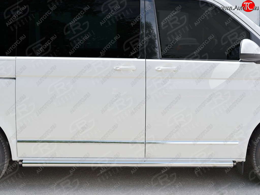 12 749 р. Защита порогов (левая сторона, длинная база, труба, d63 мм) SLITKOFF Volkswagen Caravelle T6 дорестайлинг (2015-2019) (С пластиковыми заглушками на торцах)  с доставкой в г. Вологда