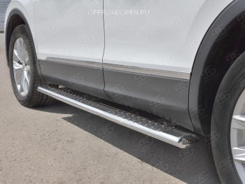 19 399 р. Пороги труба 120х60 овал с проступью Russtal Volkswagen Tiguan Mk2 дорестайлинг (2016-2020)  с доставкой в г. Вологда. Увеличить фотографию 3