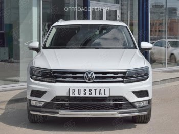 17 399 р. Защита переднего бампера (2 трубы Ø42 мм, нержавейка, NOT OFF ROAD) SLITKOFF Volkswagen Tiguan Mk2 дорестайлинг (2016-2020)  с доставкой в г. Вологда. Увеличить фотографию 2