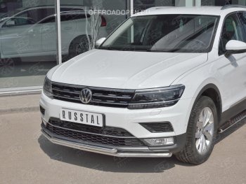 17 399 р. Защита переднего бампера (2 трубы Ø42 мм, нержавейка, NOT OFF ROAD) SLITKOFF Volkswagen Tiguan Mk2 дорестайлинг (2016-2020)  с доставкой в г. Вологда. Увеличить фотографию 3