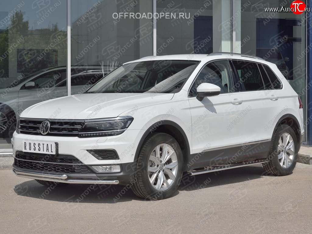 17 399 р. Защита переднего бампера (2 трубы Ø42 мм, нержавейка, NOT OFF ROAD) SLITKOFF Volkswagen Tiguan Mk2 дорестайлинг (2016-2020)  с доставкой в г. Вологда