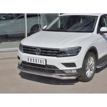 17 649 р. Защита переднего бампера (Ø63 мм волна, нержавейка) SLITKOFF Volkswagen Tiguan Mk2 дорестайлинг (2016-2020)  с доставкой в г. Вологда. Увеличить фотографию 2