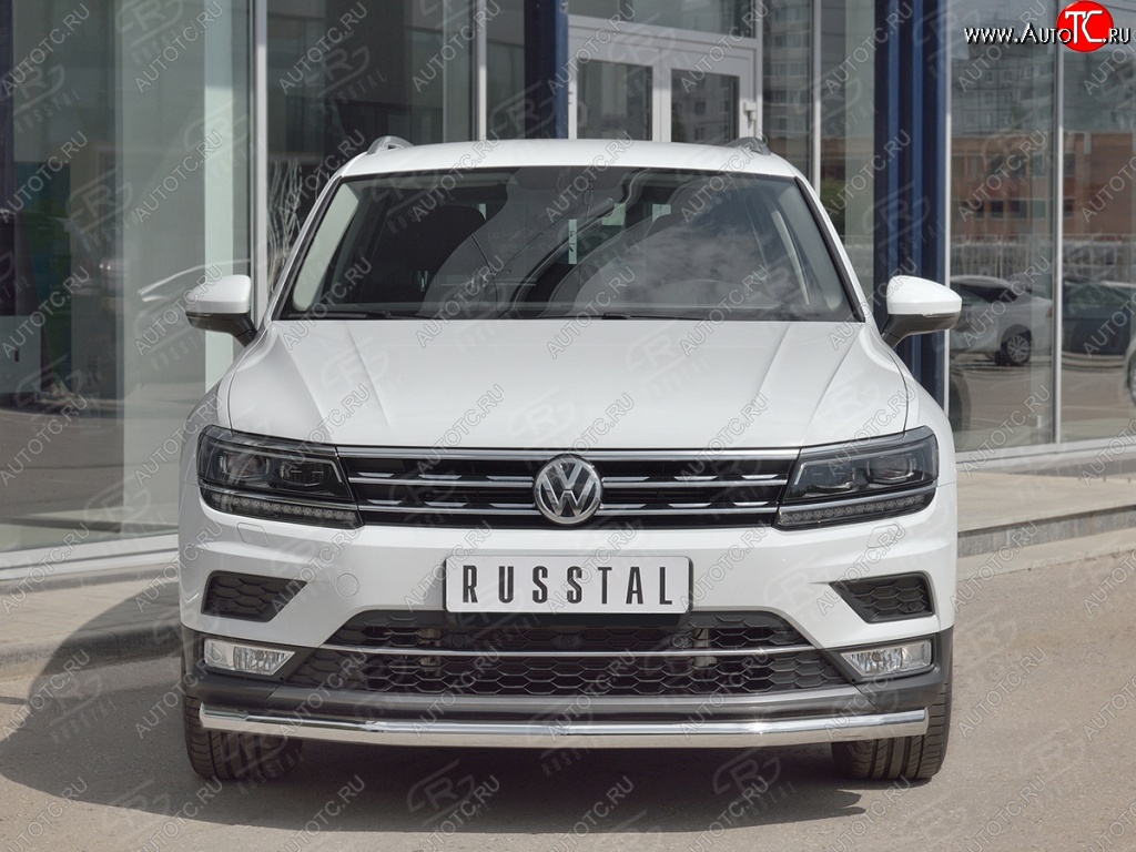 16 249 р. Защита переднего бампера (Ø63 мм, нержавейка, NOT OFF ROAD) SLITKOFF Volkswagen Tiguan Mk2 дорестайлинг (2016-2020)  с доставкой в г. Вологда