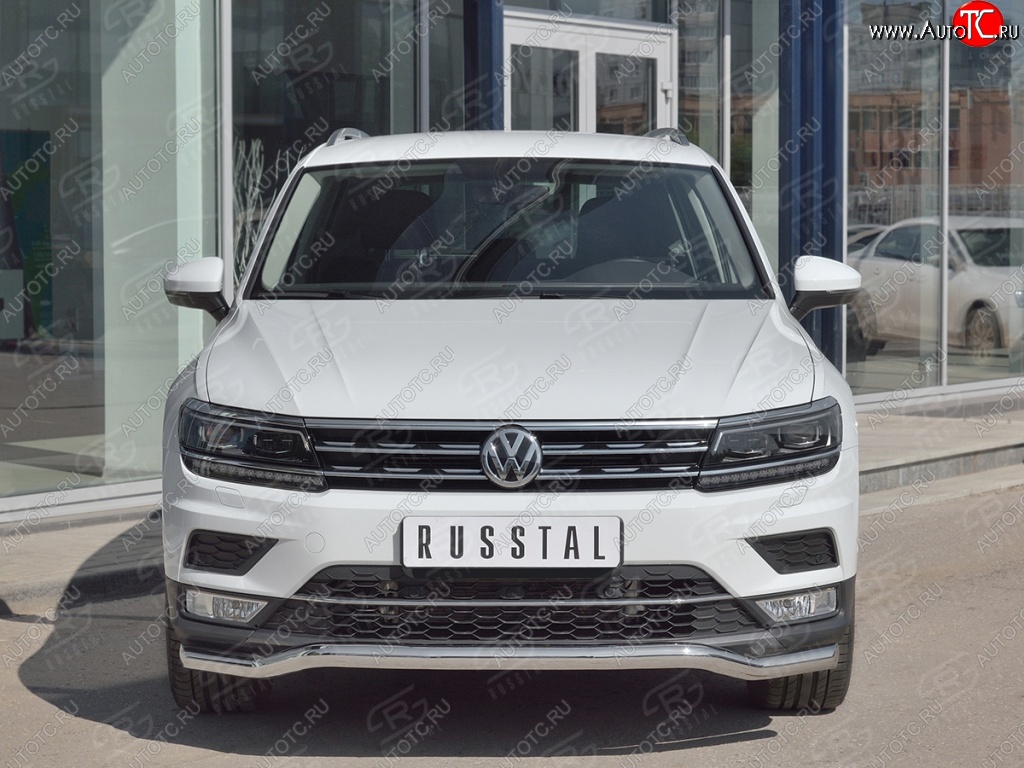 17 649 р. Защита переднего бампера (Ø63 мм волна, нержавейка) SLITKOFF Volkswagen Tiguan Mk2 дорестайлинг (2016-2020)  с доставкой в г. Вологда