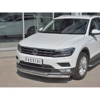 20 349 р. Защита переднего бампера (2 трубы Ø63 и 42 мм, нержавейка) SLITKOFF Volkswagen Tiguan Mk2 дорестайлинг (2016-2020)  с доставкой в г. Вологда. Увеличить фотографию 2