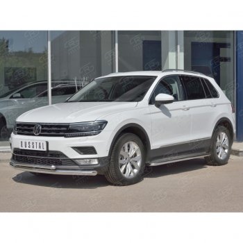 20 349 р. Защита переднего бампера (2 трубы Ø63 и 42 мм, нержавейка) SLITKOFF Volkswagen Tiguan Mk2 дорестайлинг (2016-2020)  с доставкой в г. Вологда. Увеличить фотографию 3