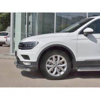 20 349 р. Защита переднего бампера (2 трубы Ø63 и 42 мм, нержавейка) SLITKOFF Volkswagen Tiguan Mk2 дорестайлинг (2016-2020)  с доставкой в г. Вологда. Увеличить фотографию 4