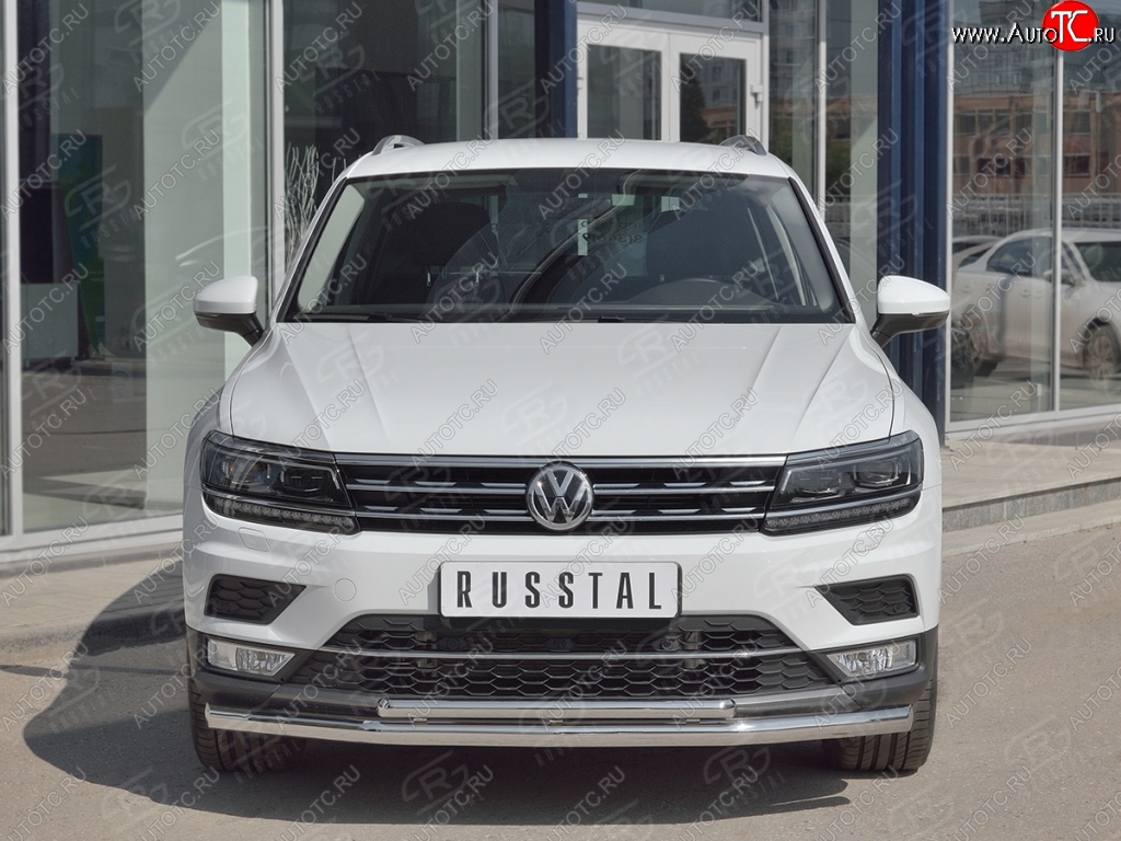 20 349 р. Защита переднего бампера (2 трубы Ø63 и 42 мм, нержавейка) SLITKOFF Volkswagen Tiguan Mk2 дорестайлинг (2016-2020)  с доставкой в г. Вологда