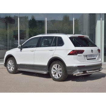 24 999 р. Защита заднего бампера (Ø63/42/63 мм, нержавейка, NOT OFF ROAD) SLITKOFF Volkswagen Tiguan Mk2 дорестайлинг (2016-2020)  с доставкой в г. Вологда. Увеличить фотографию 2