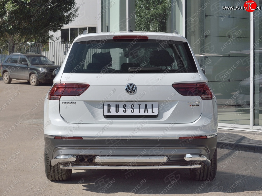 24 999 р. Защита заднего бампера (Ø63/42/63 мм, нержавейка, NOT OFF ROAD) SLITKOFF Volkswagen Tiguan Mk2 дорестайлинг (2016-2020)  с доставкой в г. Вологда
