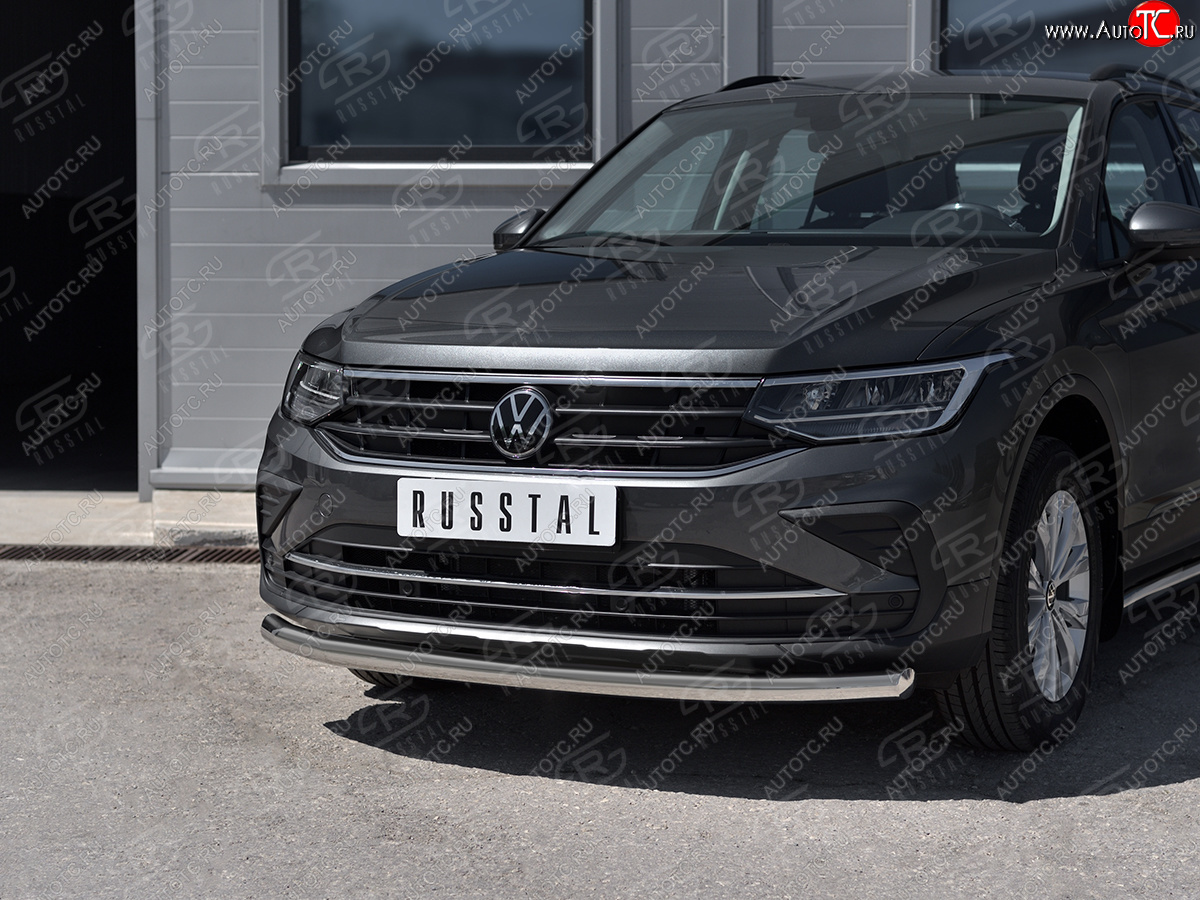 16 599 р. Защита переднего бампера (Ø63 мм, нержавейка, NOT R-LINE) SLITKOFF Volkswagen Tiguan Mk2 рестайлинг (2020-2022)  с доставкой в г. Вологда