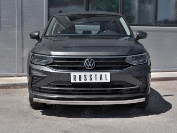 16 599 р. Защита переднего бампера (Ø63 мм, нержавейка, NOT R-LINE) SLITKOFF Volkswagen Tiguan Mk2 рестайлинг (2020-2022)  с доставкой в г. Вологда. Увеличить фотографию 2