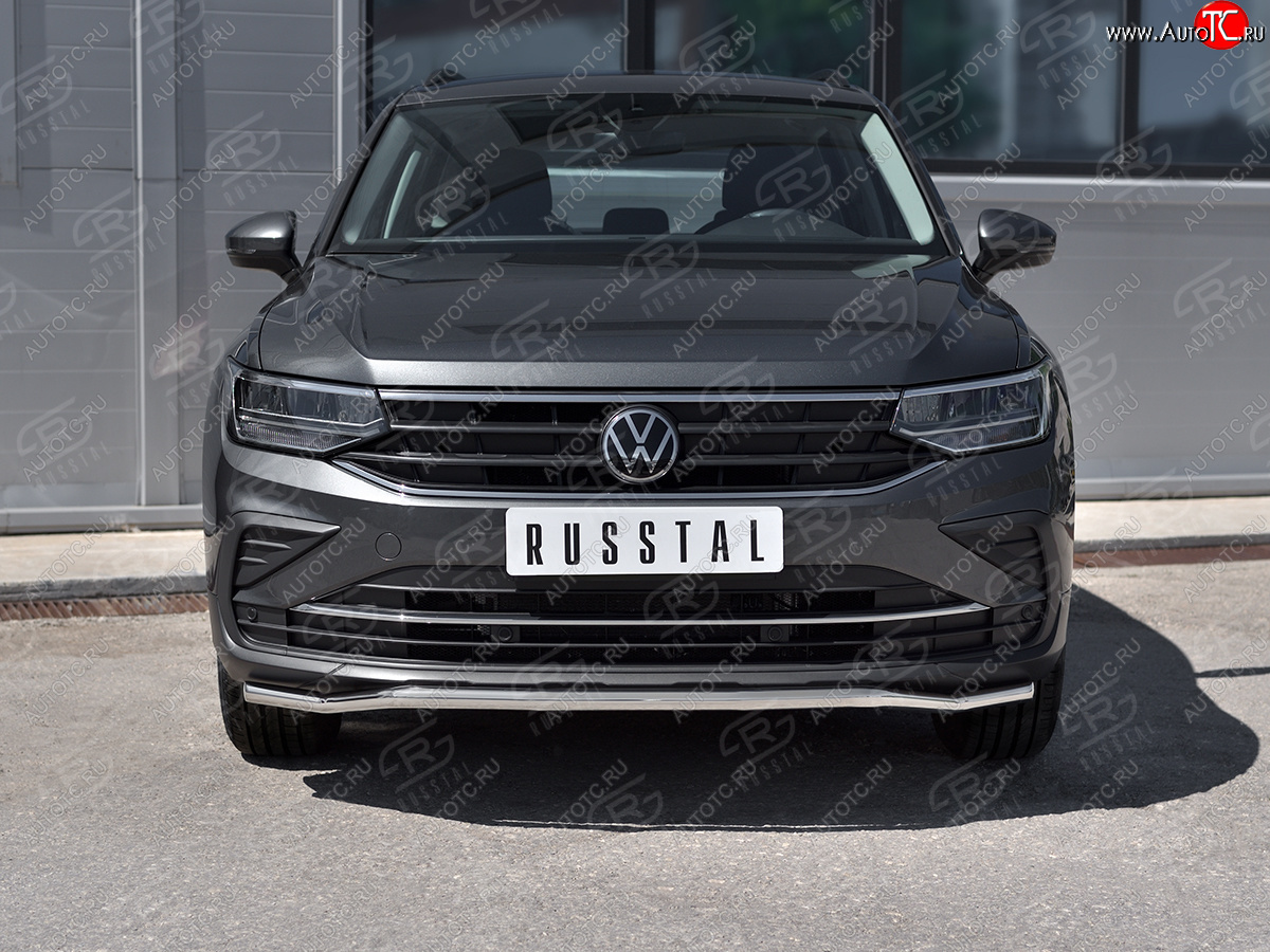 16 299 р. Защита переднего бампера (Ø42 мм волна, нержавейка, NOT R-LINE) SLITKOFF Volkswagen Tiguan Mk2 рестайлинг (2020-2022)  с доставкой в г. Вологда