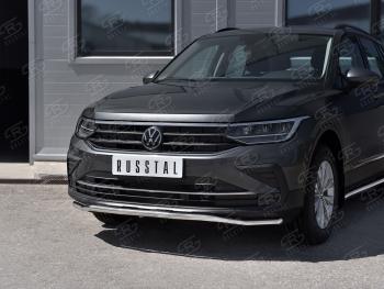 16 299 р. Защита переднего бампера (Ø42 мм волна, нержавейка, NOT R-LINE) SLITKOFF Volkswagen Tiguan Mk2 рестайлинг (2020-2022)  с доставкой в г. Вологда. Увеличить фотографию 3