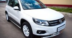 12 299 р. Защита порогов из круглой трубы диаметром 63 мм (Track & Field) Russtal Volkswagen Tiguan NF рестайлинг (2011-2017) (Защита порогов с со скосами на торцах (вариант 1))  с доставкой в г. Вологда. Увеличить фотографию 12