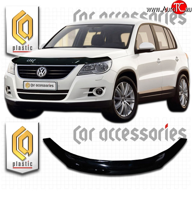 2 199 р. Дефлектор капота CA Plastic  Volkswagen Tiguan  NF (2006-2011) дорестайлинг (Classic черный, Без надписи)  с доставкой в г. Вологда
