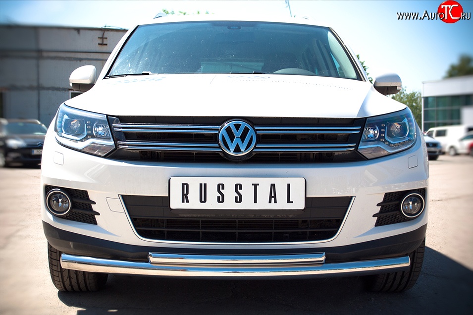 15 249 р. Защита переднего бампера (2 трубыØ63 и 42 мм, нержавейка) SLITKOFF Volkswagen Tiguan NF рестайлинг (2011-2017)  с доставкой в г. Вологда