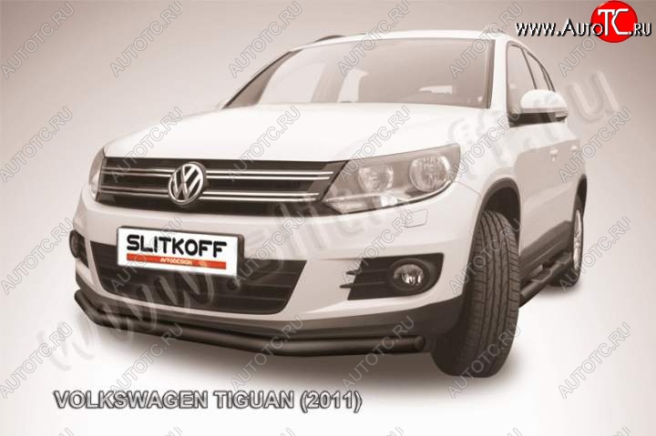 8 599 р. Защита переднего бампер Slitkoff Volkswagen Tiguan NF рестайлинг (2011-2017) (Цвет: серебристый)  с доставкой в г. Вологда