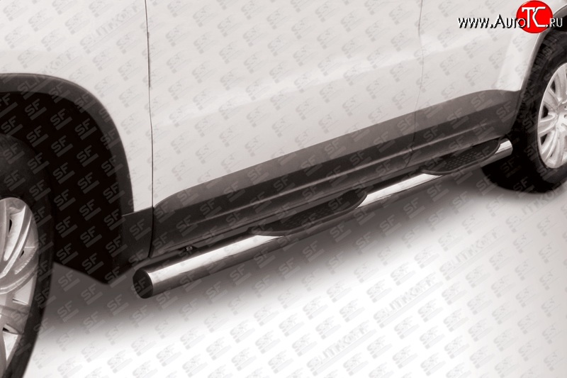 18 599 р. Защита порогов из трубы d76 мм с пластиковыми вставками для ног Slitkoff Volkswagen Tiguan NF рестайлинг (2011-2017) (Цвет: нержавеющая полированная сталь)  с доставкой в г. Вологда