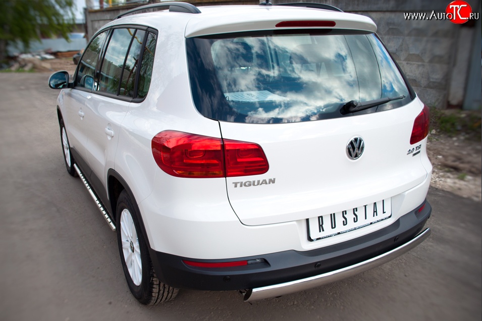 11 599 р. Защита заднего бампера (Ø75x42 мм, нержавейка) Russtal Volkswagen Tiguan NF рестайлинг (2011-2017)  с доставкой в г. Вологда