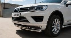 26 099 р. Защита переднего бампера (2 трубыØ63 и 42 мм, нержавейка) SLITKOFF Volkswagen Touareg 2 NF рестайлинг (2014-2018)  с доставкой в г. Вологда. Увеличить фотографию 2