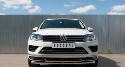 Защита переднего бампера (2 трубыØ63 и 42 мм, нержавейка) SLITKOFF Volkswagen Touareg 2 NF рестайлинг (2014-2018)
