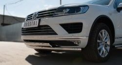 19 999 р. Защита переднего бампера (2 трубыØ75х42 мм, нержавейка) Russtal Volkswagen Touareg 2 NF рестайлинг (2014-2018)  с доставкой в г. Вологда. Увеличить фотографию 2