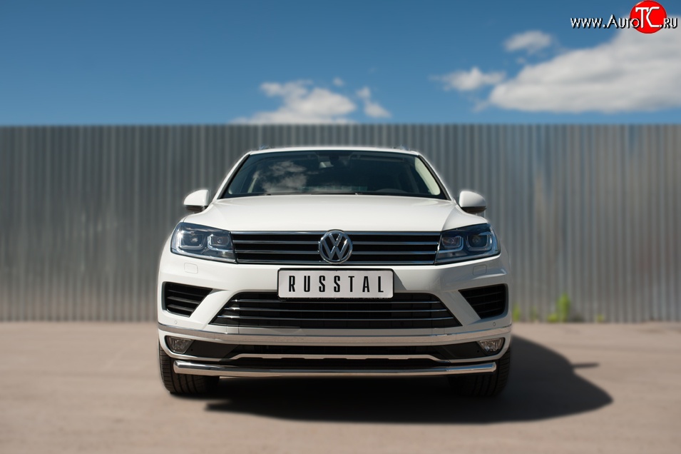 19 299 р. Одинарная защита переднего бампера диаметром 63 мм SLITKOFF Volkswagen Touareg 2 NF рестайлинг (2014-2018)  с доставкой в г. Вологда