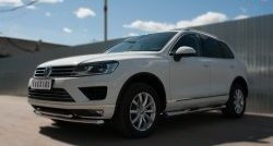 21 749 р. Защита порогов с пластиковыми вставками для ног из круглой трубы диаметром 76 мм Russtal Volkswagen Touareg 2 NF рестайлинг (2014-2018)  с доставкой в г. Вологда. Увеличить фотографию 5