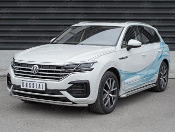20 999 р. Защита переднего бампера (2 трубы Ø42, нержавейка, NOT 2.0 TSI) Volkswagen Touareg 3 CR дорестайлинг (2018-2022)  с доставкой в г. Вологда. Увеличить фотографию 2