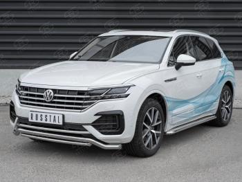 Защита переднего бампера (2 трубы Ø63 и 42 мм, нержавейка, NOT 2.0 TSI) SLITKOFF Volkswagen Touareg 3 CR дорестайлинг (2018-2022)